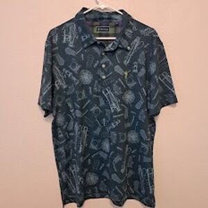 William Murray Golf Mens Large Polo Shirt Blue Patent Blueprint Golf Club Print